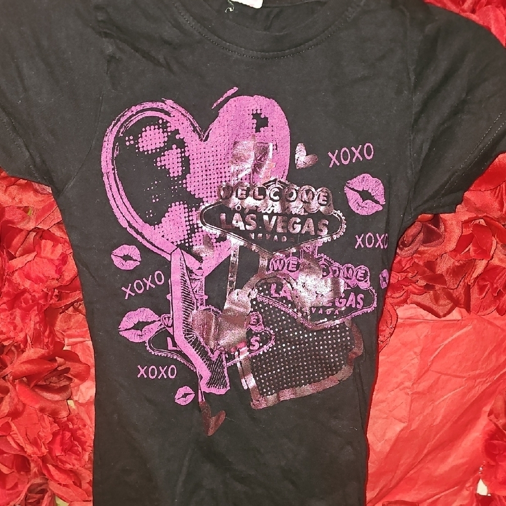 ZAT Girls Black and Pink Kids Graphic Las Vegas T-Shirt Size XSmall (NO SIZE TAG